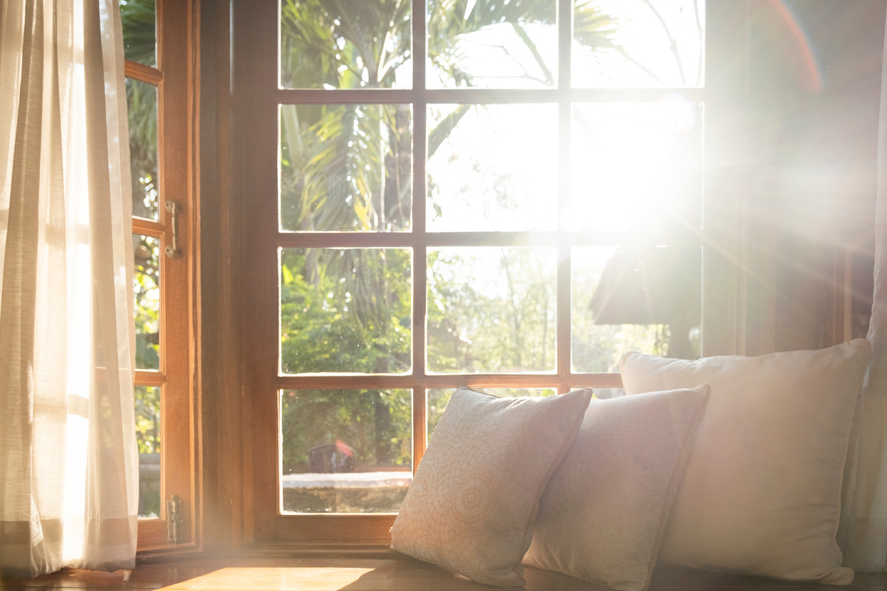 Morning Sun Shining Through the Living Room Bay Window